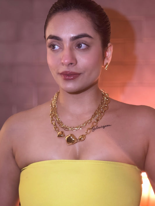 "Multi-Layered Chunky 18k Gold plated Chain Necklace "