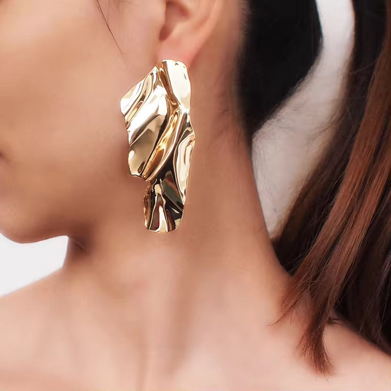 Aarina Luxe Wave Statement Earrings – 18K Gold Plated, Anti-Tarnish & Waterproof