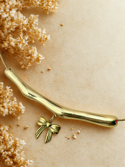 Golden Twig & BOW 18K Gold Plated Pendant Necklace – Waterproof & Anti-Tarnish | Aarina Jewellery