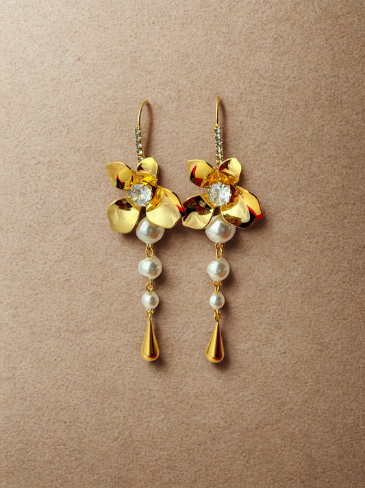 Aarina Jewellery 18k Gold Plated Floral Pearl Drop Earrings