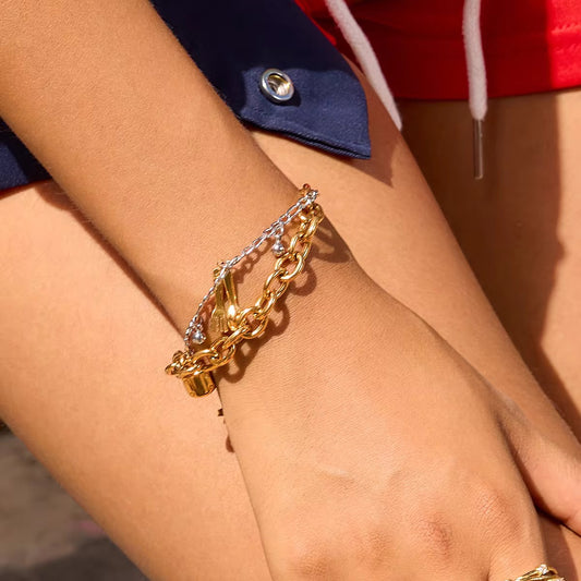 Mixed-Metal Charm Statement Bracelet