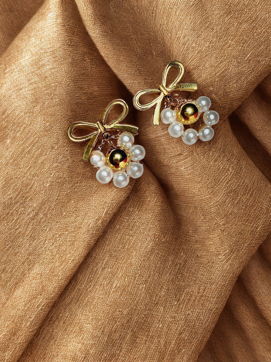 Aarina Jewellery 18k Gold Plated Bow & Pearl Cluster Earrings