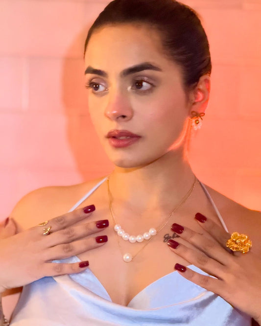 Aarina Jewellery 18K Gold Plated Pearl Pendant Necklace Set – Waterproof & Anti-Tarnish