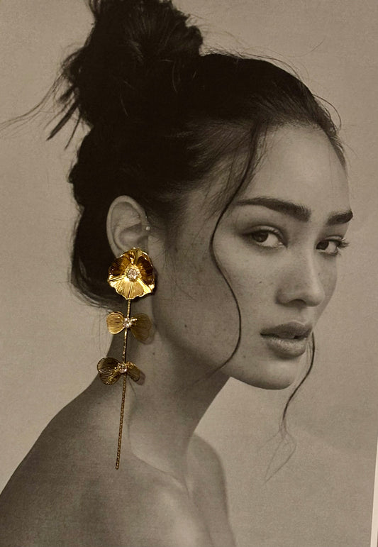 Aarina Golden Blossom 18K Gold Plated Floral Drop Earrings