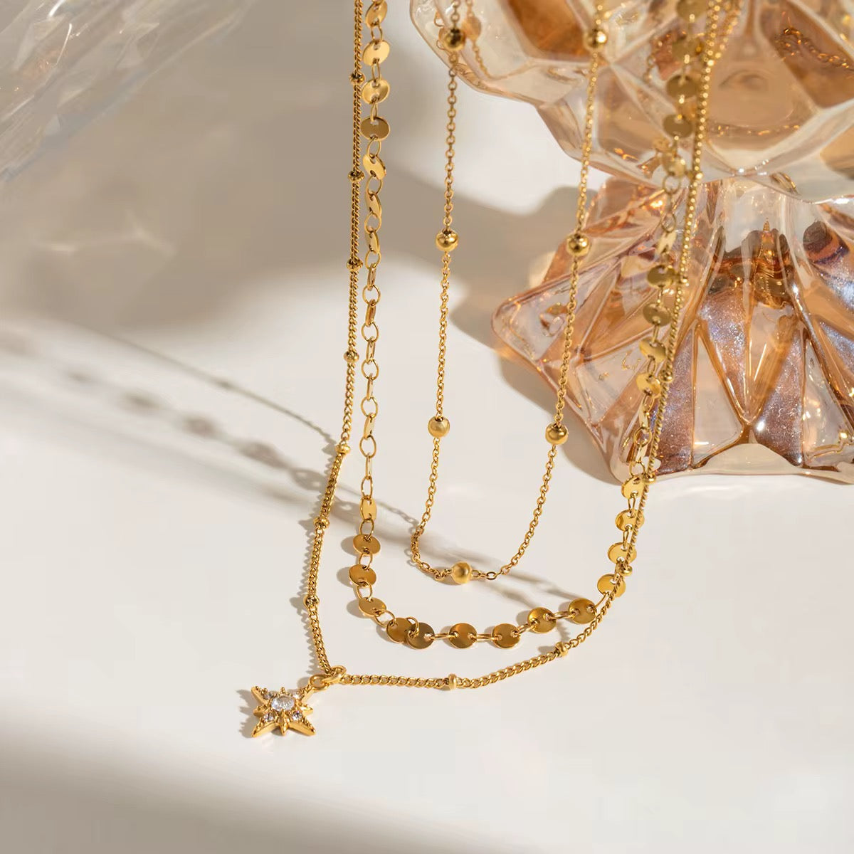 Golden Trinity Layered Necklace – 3-in-1 Waterproof Chains