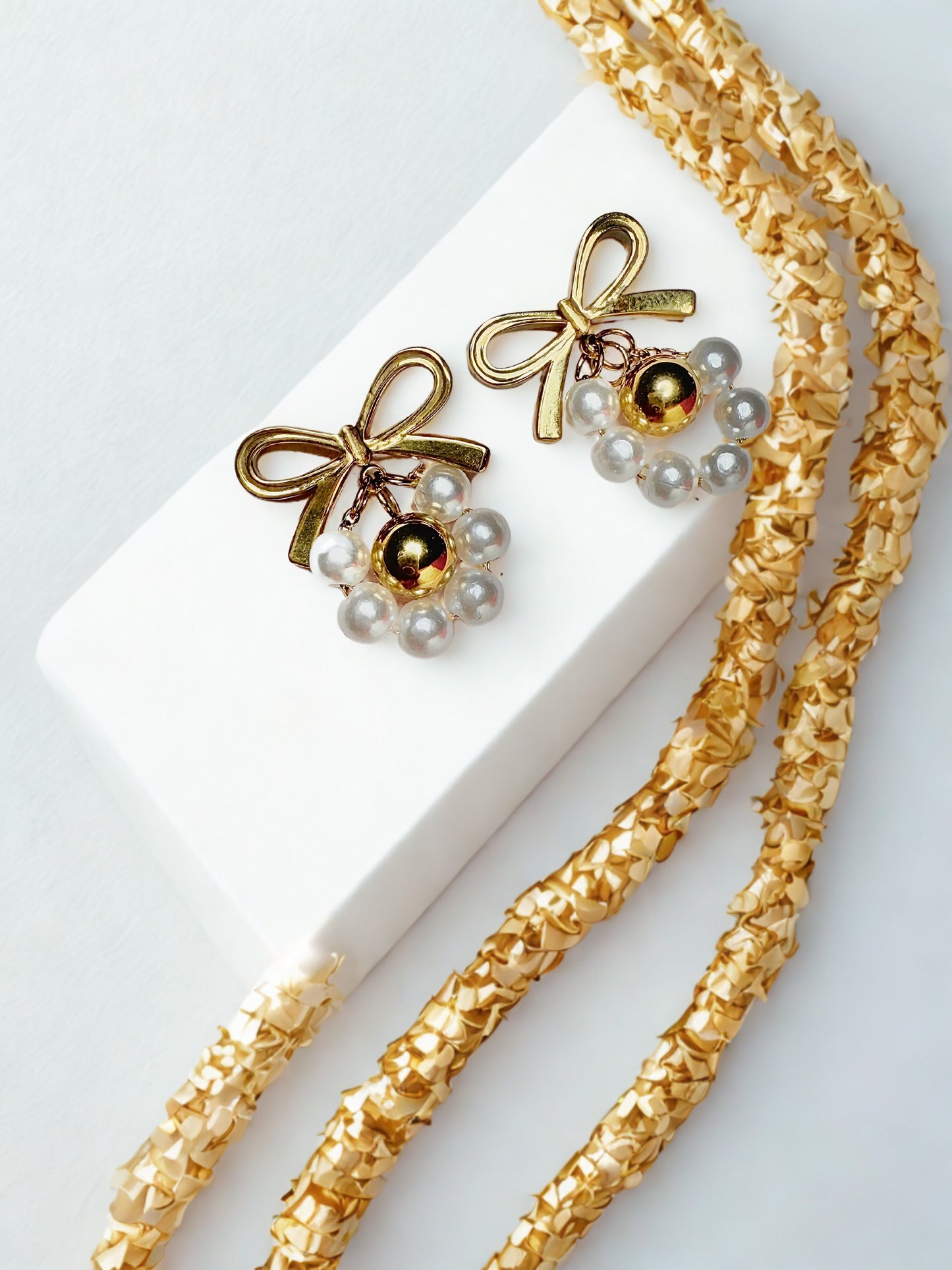Aarina Jewellery 18k Gold Plated Bow & Pearl Cluster Earrings