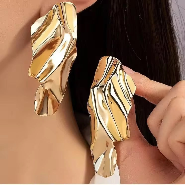 Aarina Luxe Wave Statement Earrings – 18K Gold Plated, Anti-Tarnish & Waterproof