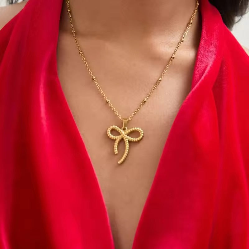 Aarina Jewellery 18K Gold Plated Bow Pendant Necklace – Waterproof & Anti-Tarnish