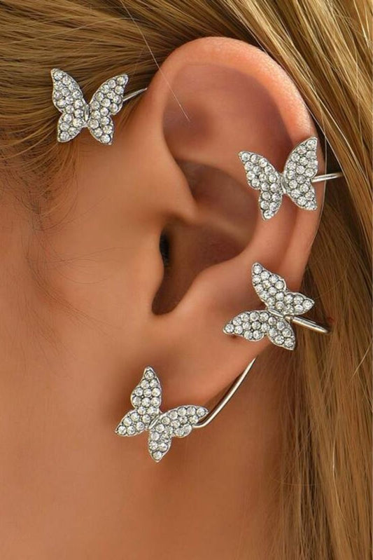 Silver Butterfly Ear Cuffs Pair