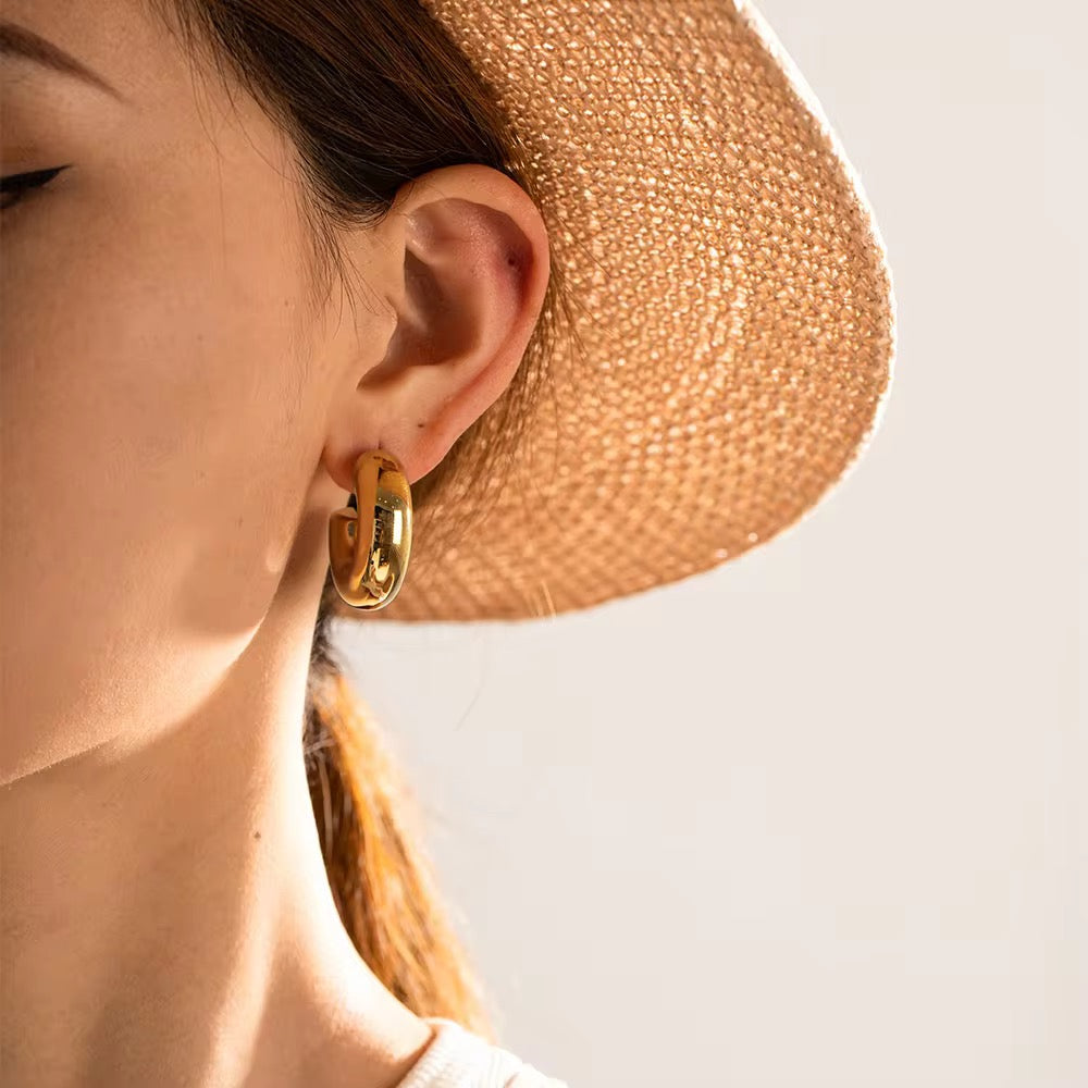 Aarina Bold Curve 18K Gold Plated Chunky Hoop Earrings
