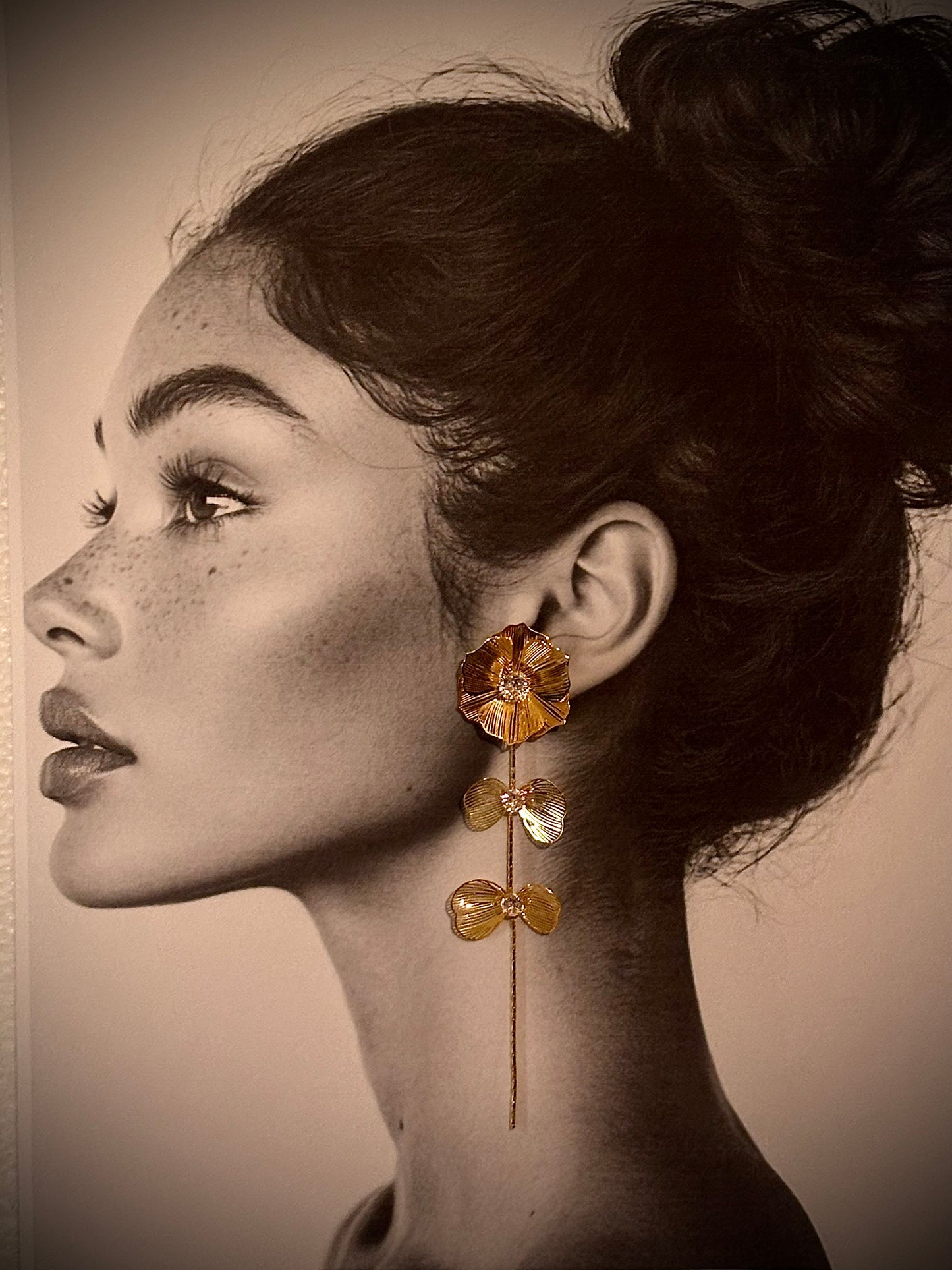 Aarina Golden Blossom 18K Gold Plated Floral Drop Earrings