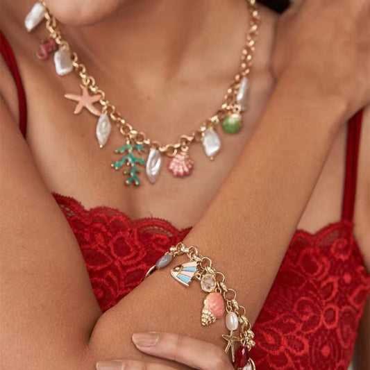 Ocean Treasures 18K Gold Plated Charm Necklace – Waterproof & Anti-Tarnish | Aarina Jewellery