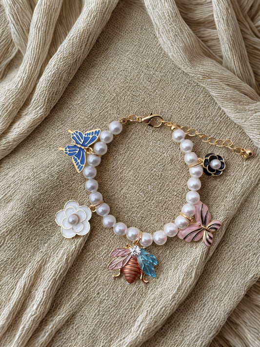 "Aarina Jewellery 18k Gold Plated Enchanted Garden Pearl Charm Bracelet – Anti-Tarnish & Waterproof "