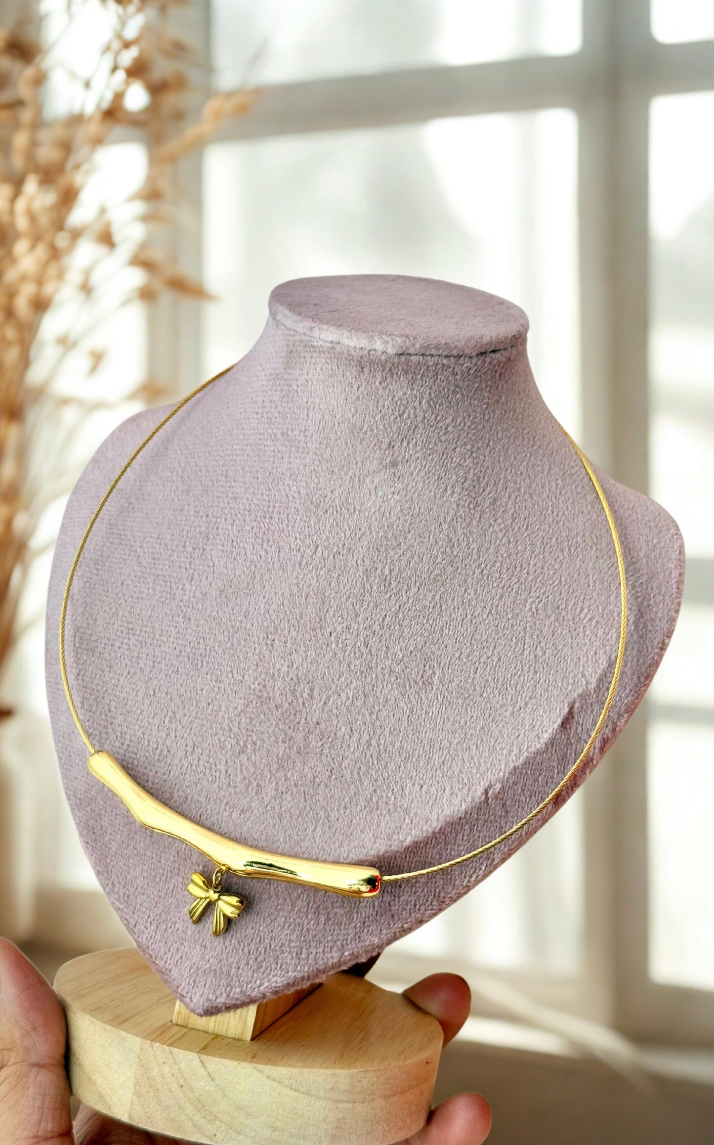 Golden Twig & BOW 18K Gold Plated Pendant Necklace – Waterproof & Anti-Tarnish | Aarina Jewellery