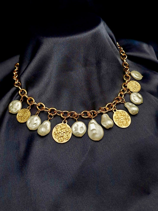 Baroque Pearl &18K Gold PLATED Medallion Charm Necklace