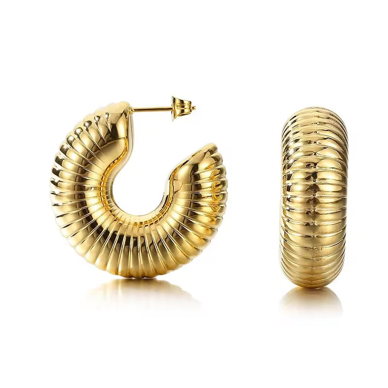 Aarina Ribbed Radiance 18K Gold Plated Hoop Earrings
