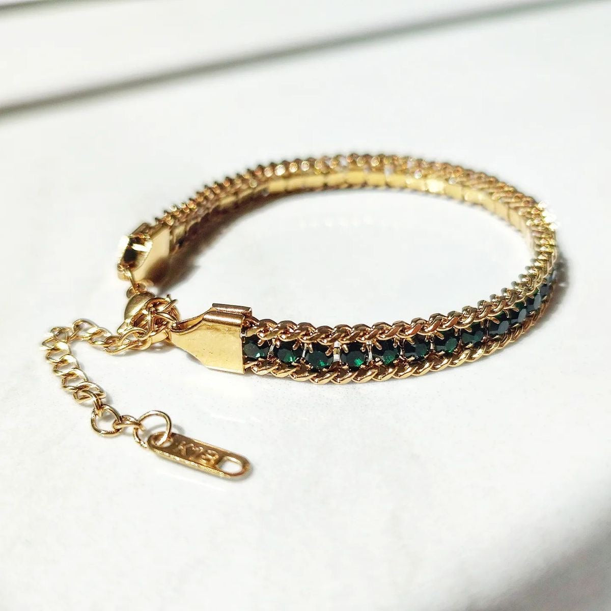 "Aarina Jewellery 18k Gold Plated Emerald Radiance Tennis Bracelet – Anti-Tarnish & Waterproof "