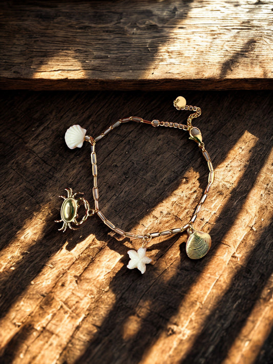 "Aarina Jewellery 18k Gold Plated Coastal Charm Bracelet – Anti-Tarnish & Waterproof "