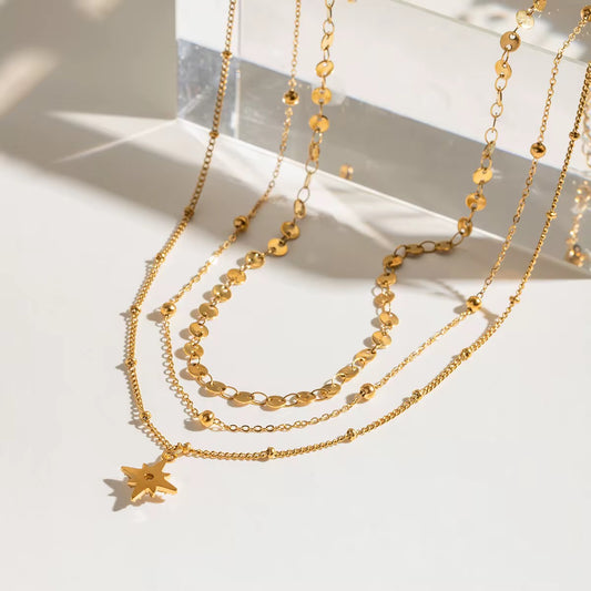 Golden Trinity Layered Necklace – 3-in-1 Waterproof Chains