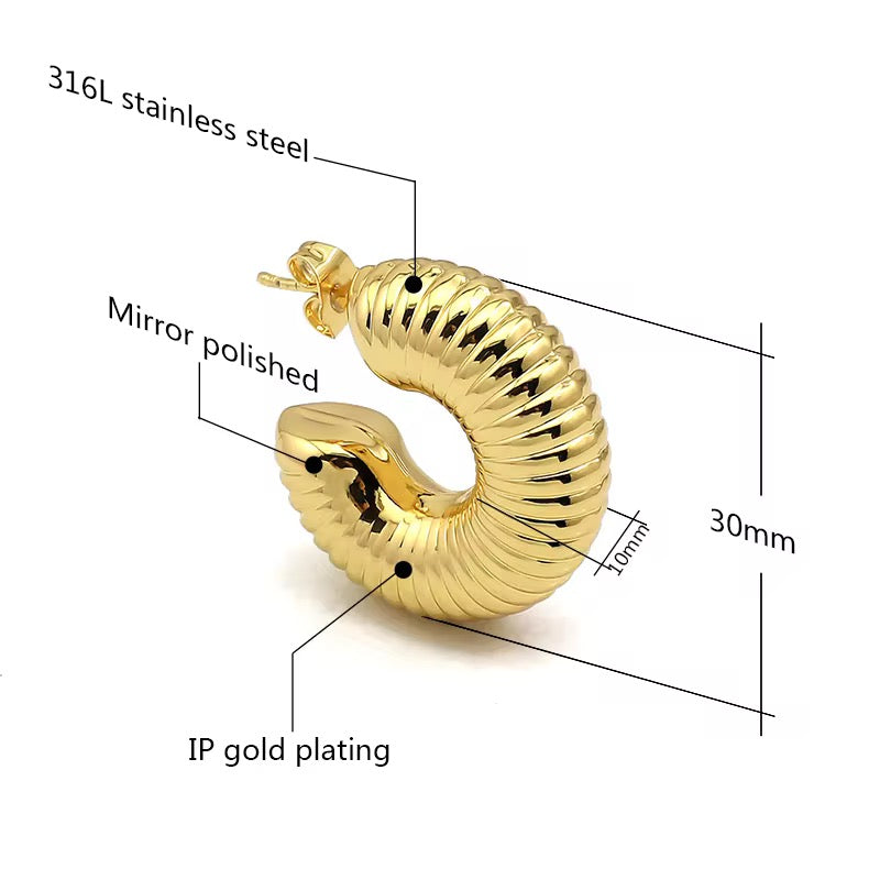Aarina Ribbed Radiance 18K Gold Plated Hoop Earrings