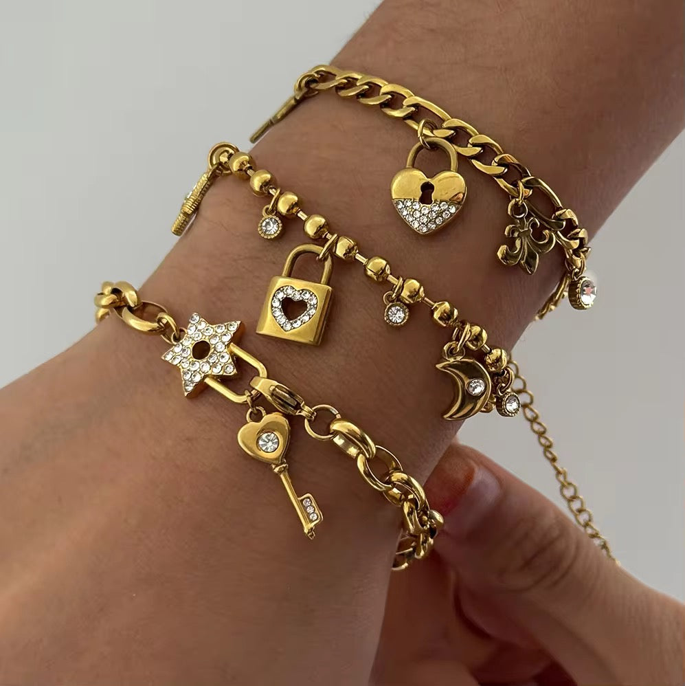 Vintage Key & Heart Lock Charm Bracelet