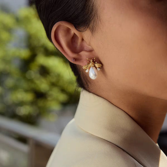 Honeybee Pearl Stud Earrings