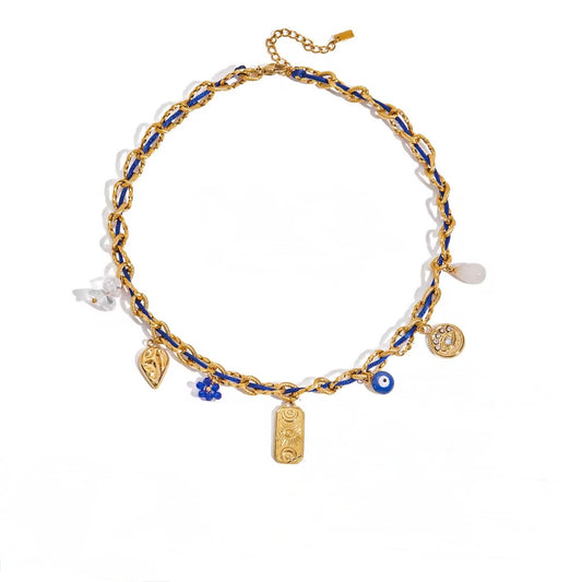 Blue Aura Enamel Charm Necklace SET OF 3