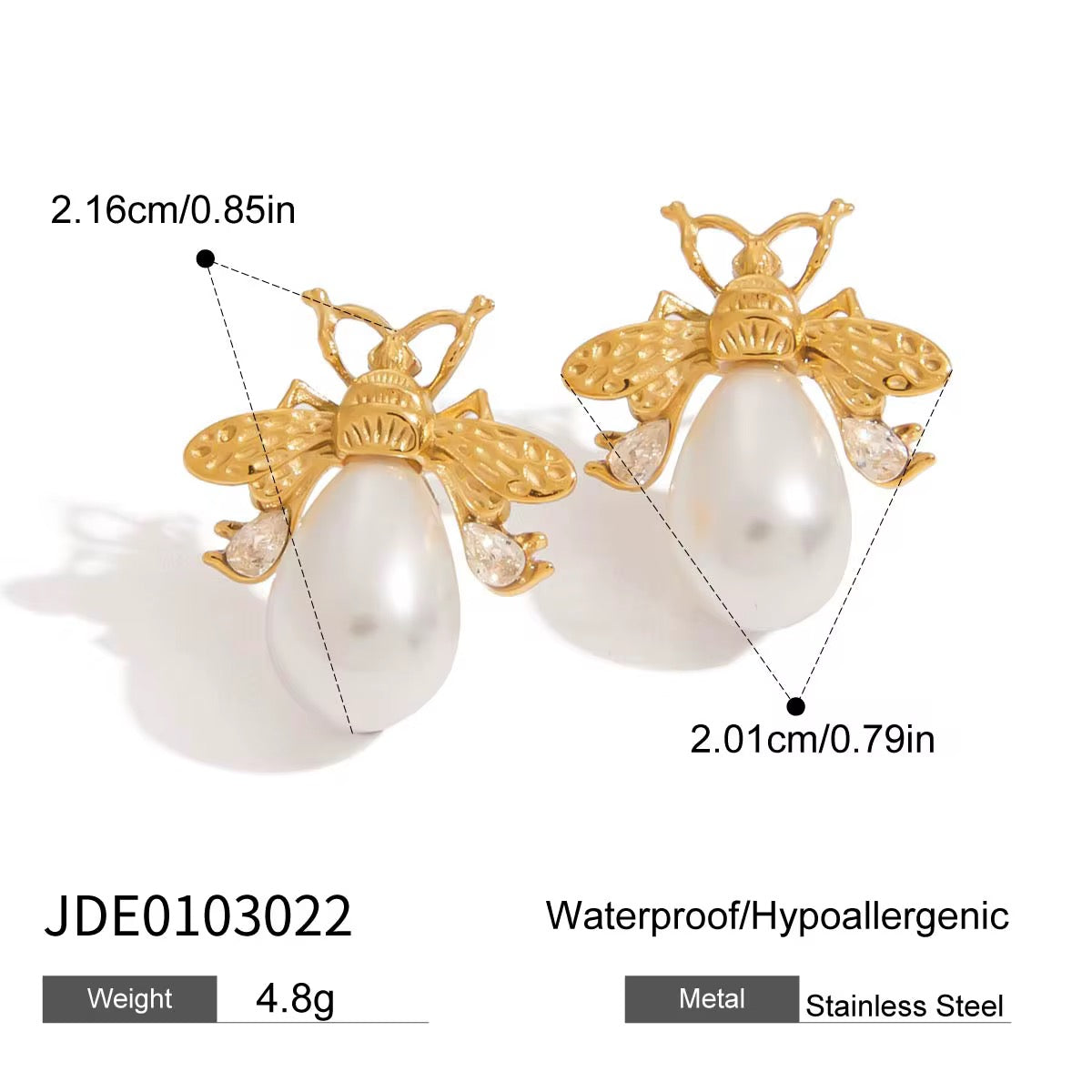 Honeybee Pearl Stud Earrings