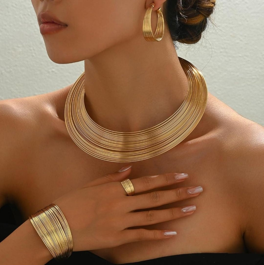 Aarina Jewellery 18k Gold Plated Multi-Strand Statement Set