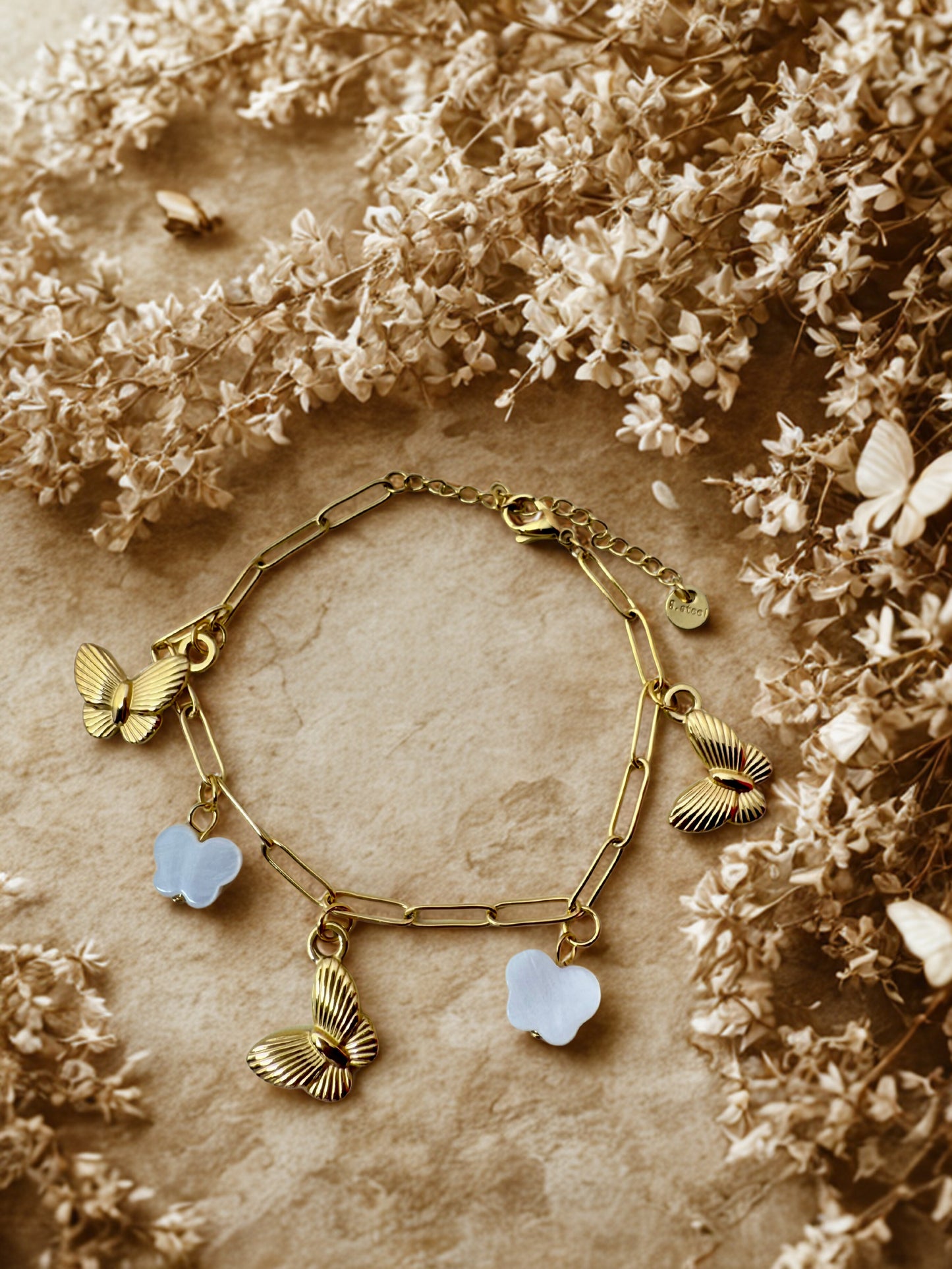 "Aarina Jewellery 18k Gold Plated Butterfly Charm Bracelet – Anti-Tarnish & Waterproof "