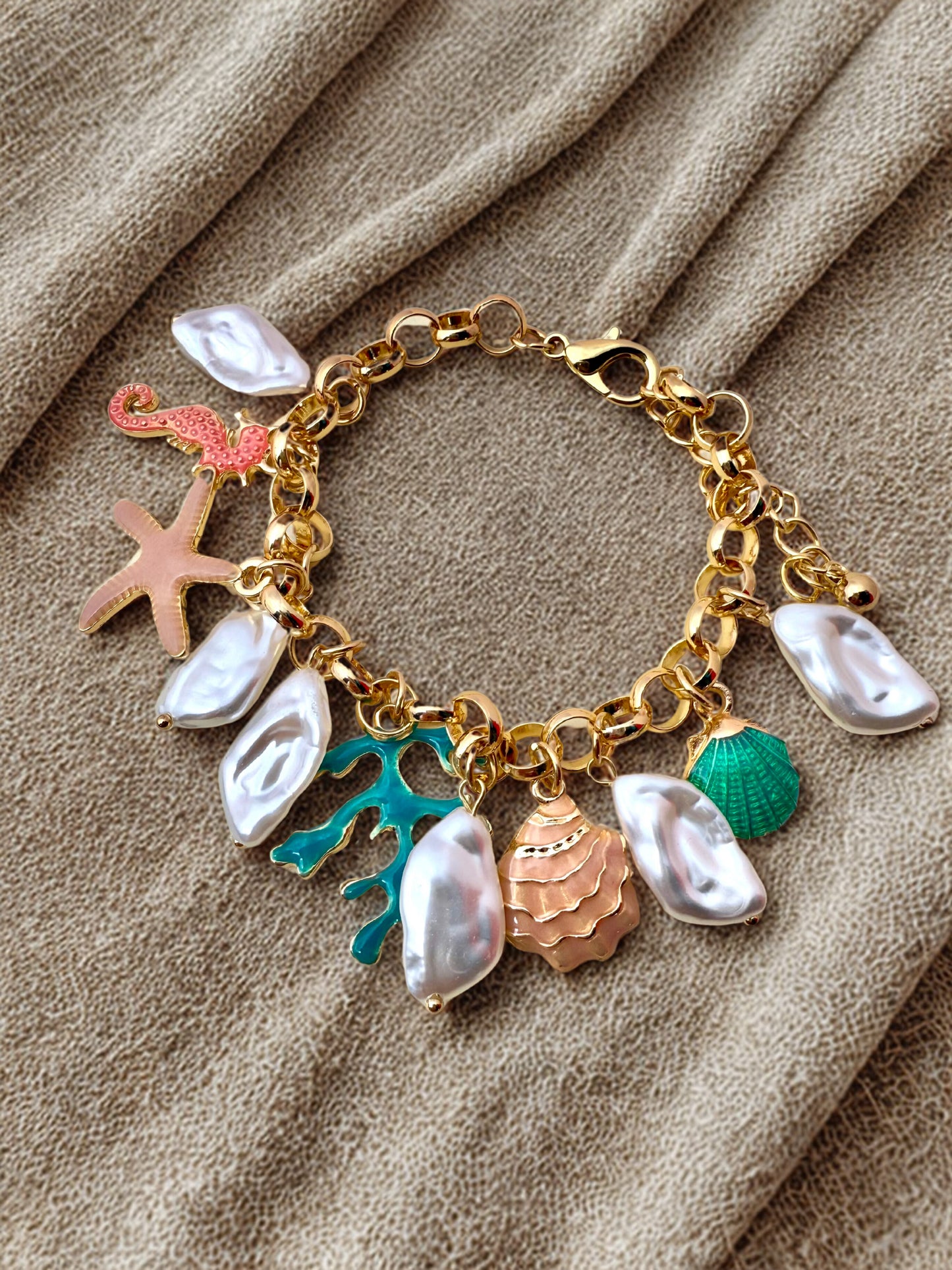 "Aarina Jewellery 18k Gold Plated Sea Treasure Charm Bracelet – Anti-Tarnish & Waterproof "