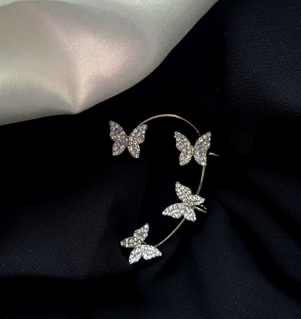 Silver Butterfly Ear Cuffs Pair