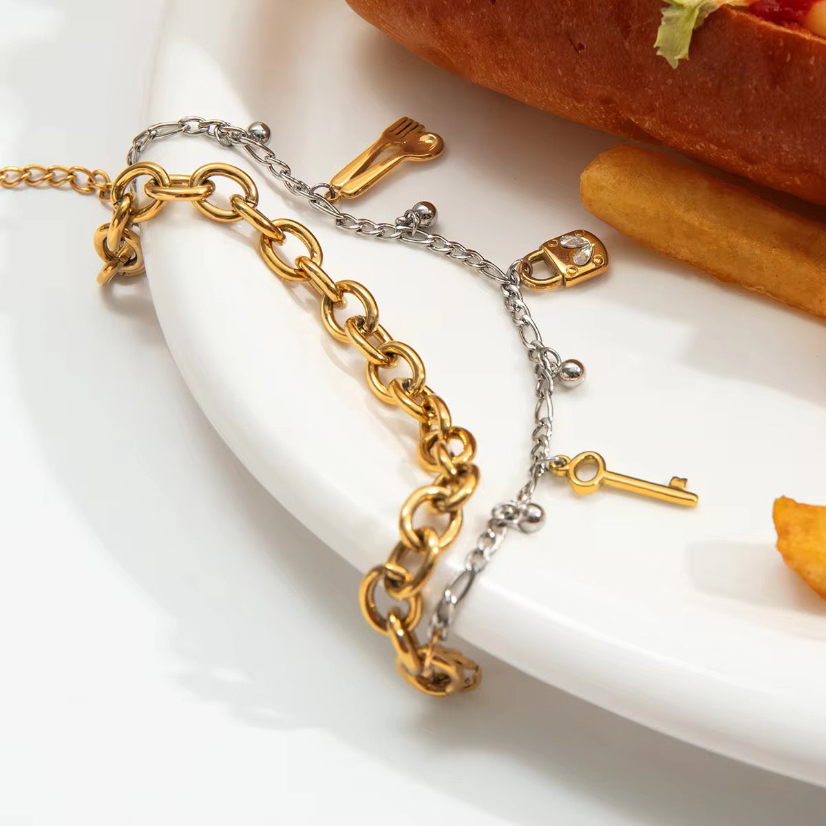 Mixed-Metal Charm Statement Bracelet