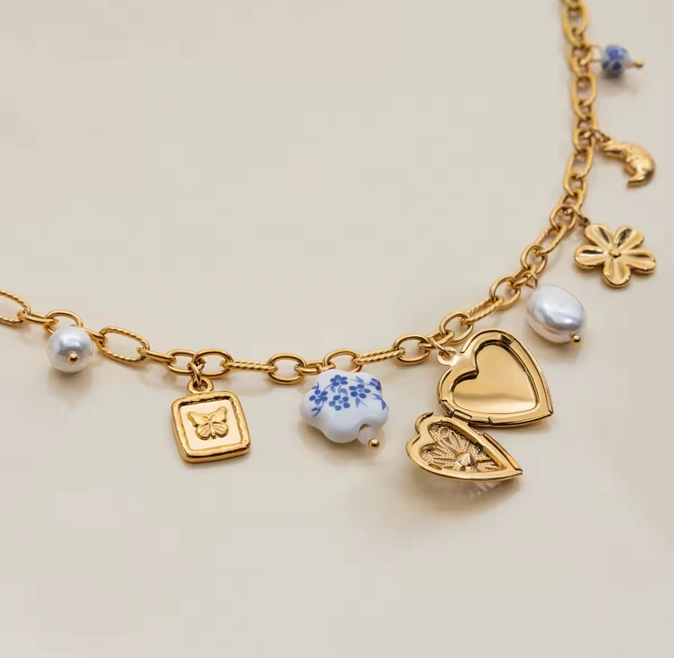 Eternal Charms Locket Necklace Set – 18K Gold Plated