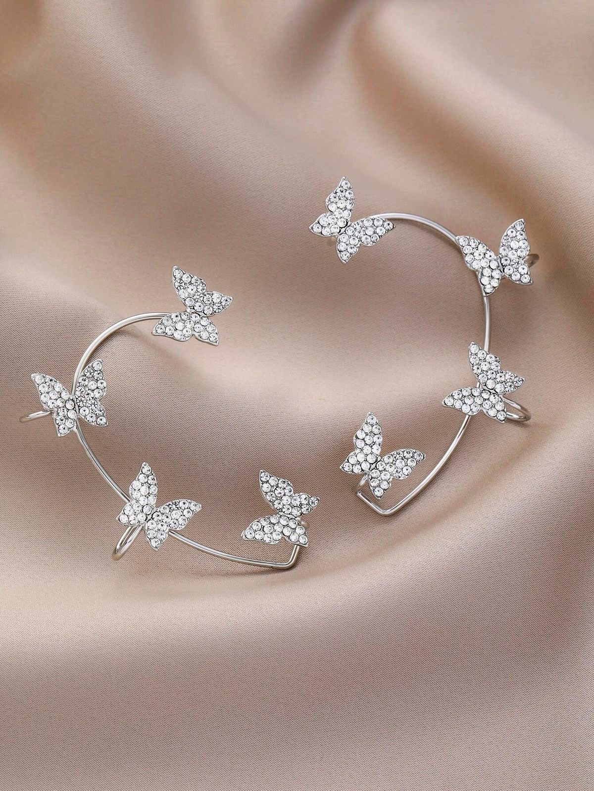 Silver Butterfly Ear Cuffs Pair