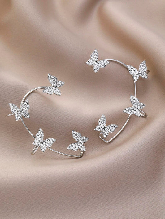 Silver Butterfly Ear Cuffs Pair
