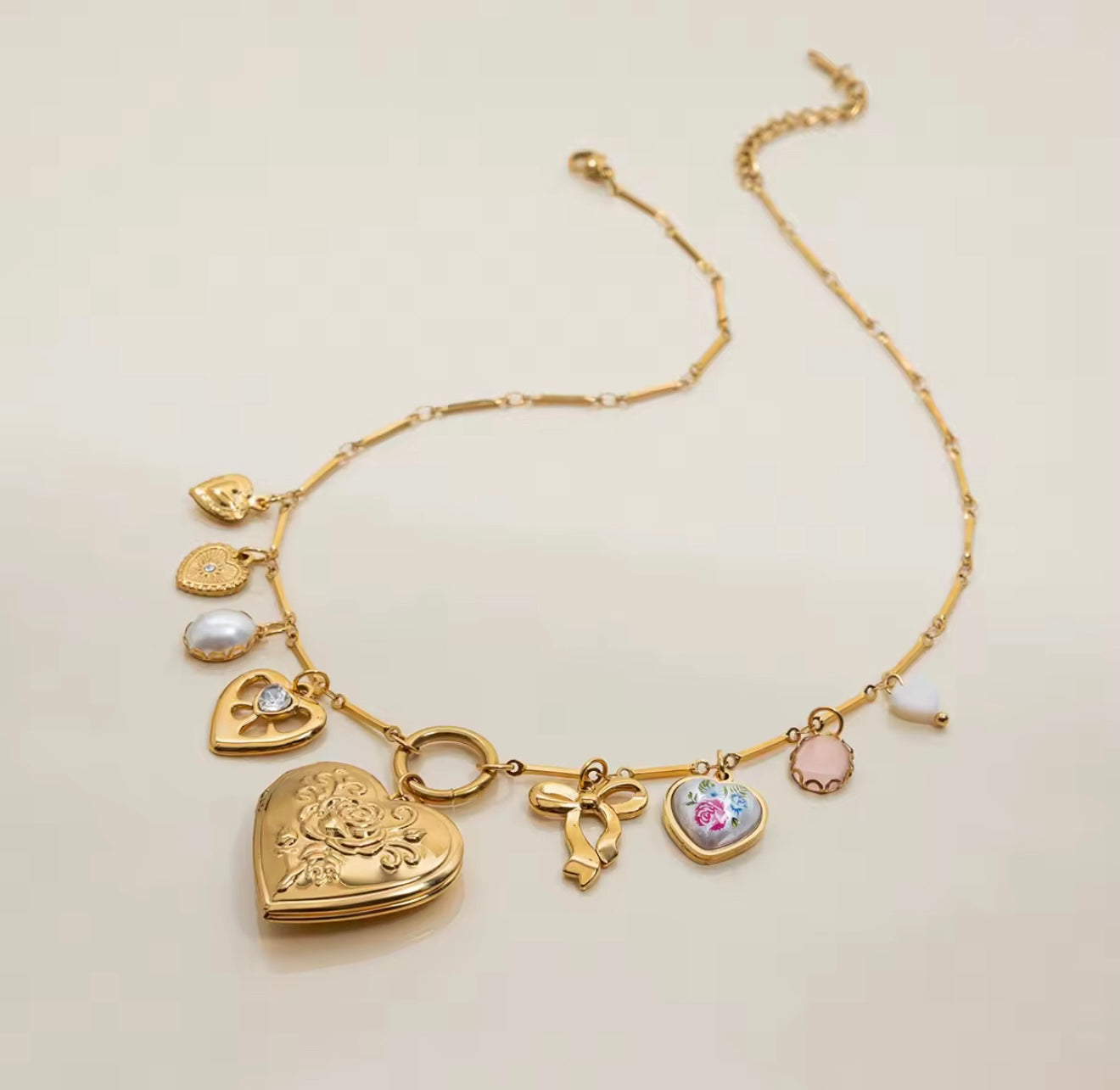 Eternal Charms Locket Necklace Set – 18K Gold Plated