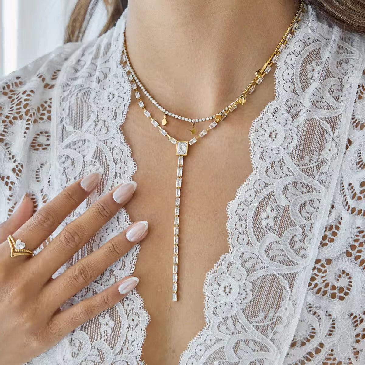 Radiant Baguette Lariat Necklace