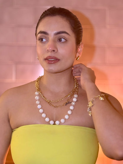 Ridescent Pearl & Layered 18k gold Gold Chain Necklace