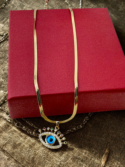 Evil Eye 18K Gold Plated Pendant Necklace – Waterproof & Anti-Tarnish | Aarina Jewellery