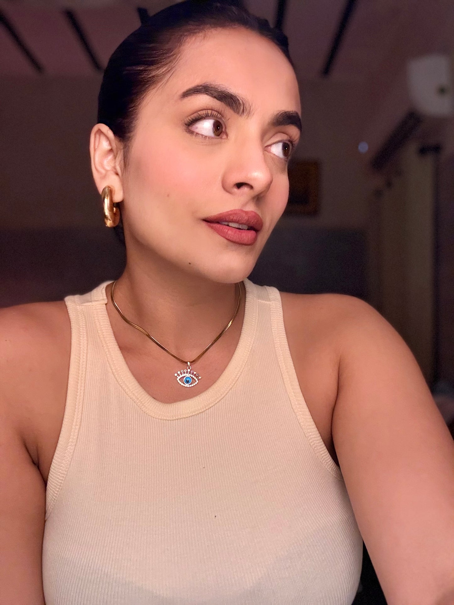 Evil Eye 18K Gold Plated Pendant Necklace – Waterproof & Anti-Tarnish | Aarina Jewellery