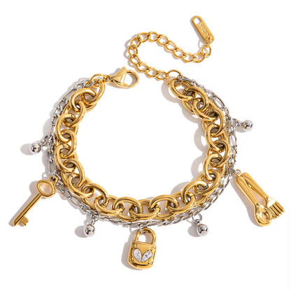 Mixed-Metal Charm Statement Bracelet