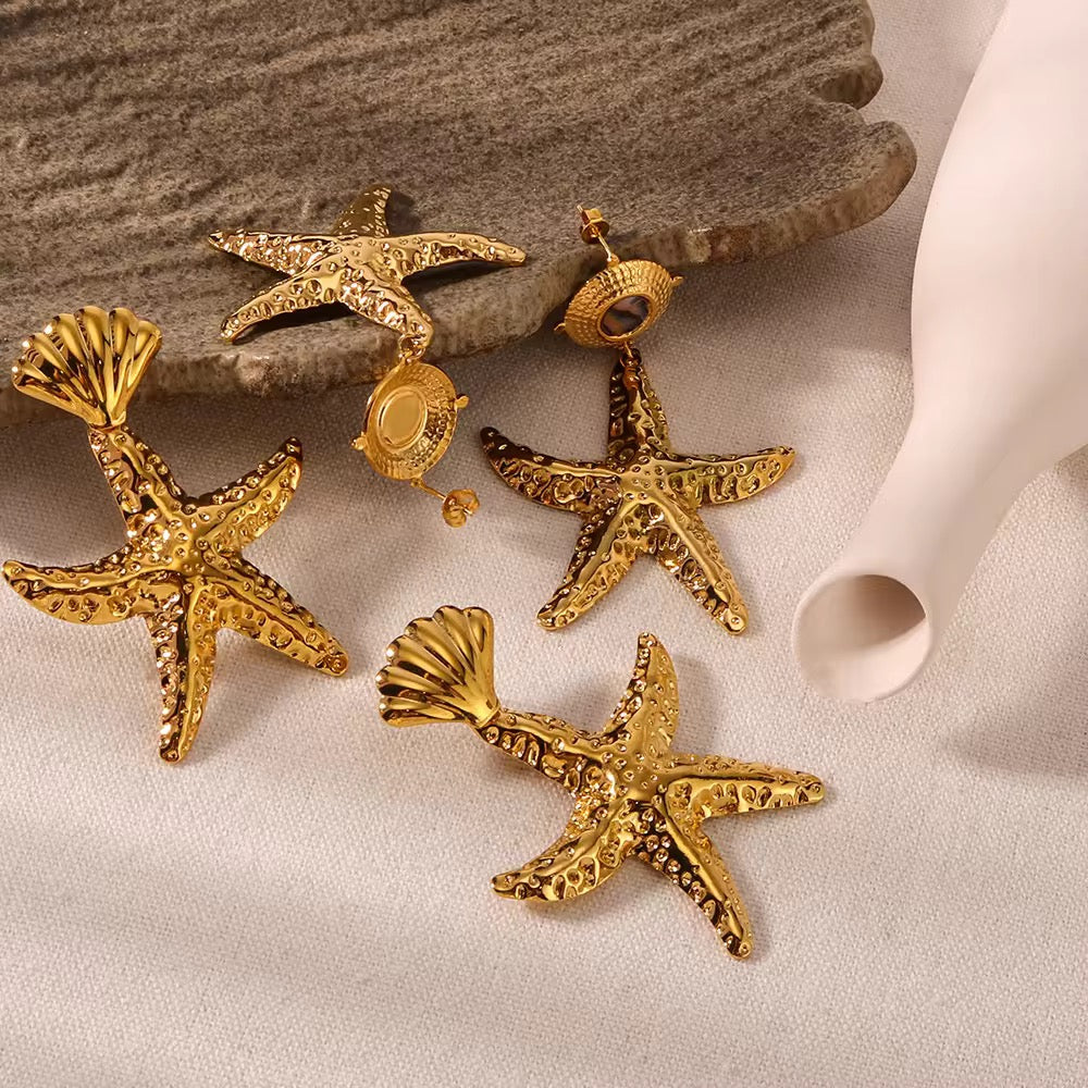 Aarina  Ocean Muse Starfish Earrings – 18K Gold Plated, Anti-Tarnish & Waterproof