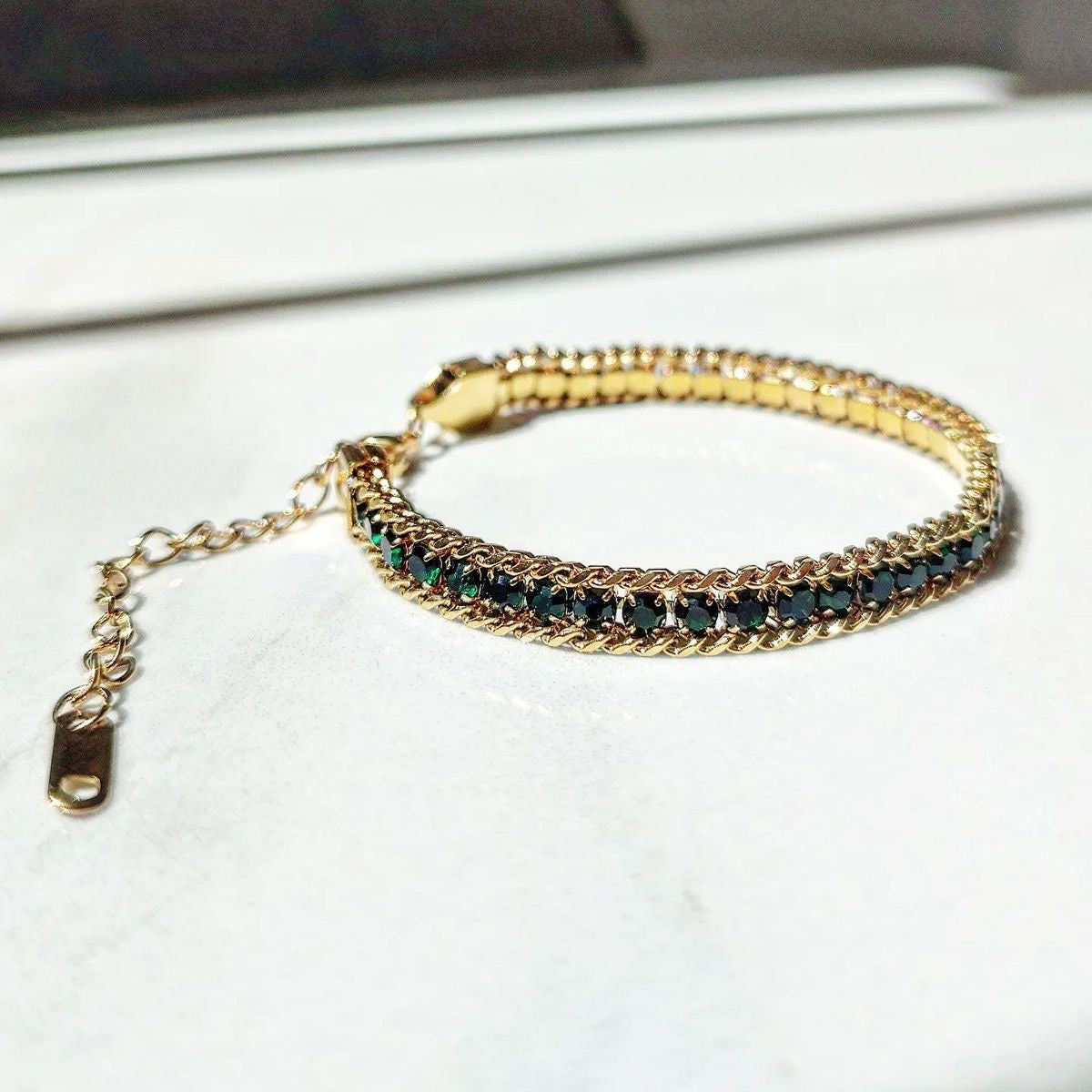 "Aarina Jewellery 18k Gold Plated Emerald Radiance Tennis Bracelet – Anti-Tarnish & Waterproof "