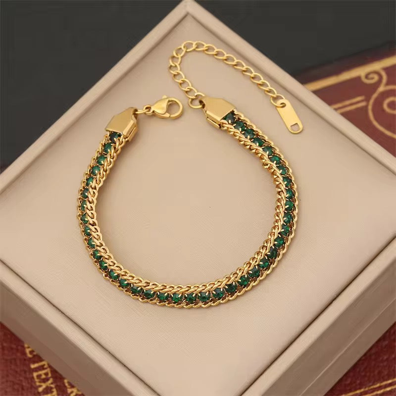 "Aarina Jewellery 18k Gold Plated Emerald Radiance Tennis Bracelet – Anti-Tarnish & Waterproof "