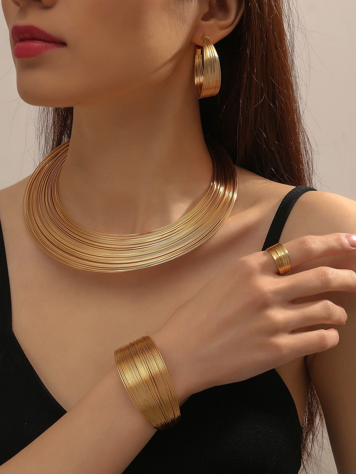 Aarina Jewellery 18k Gold Plated Multi-Strand Statement Set