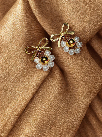 Aarina Jewellery 18k Gold Plated Bow & Pearl Cluster Earrings