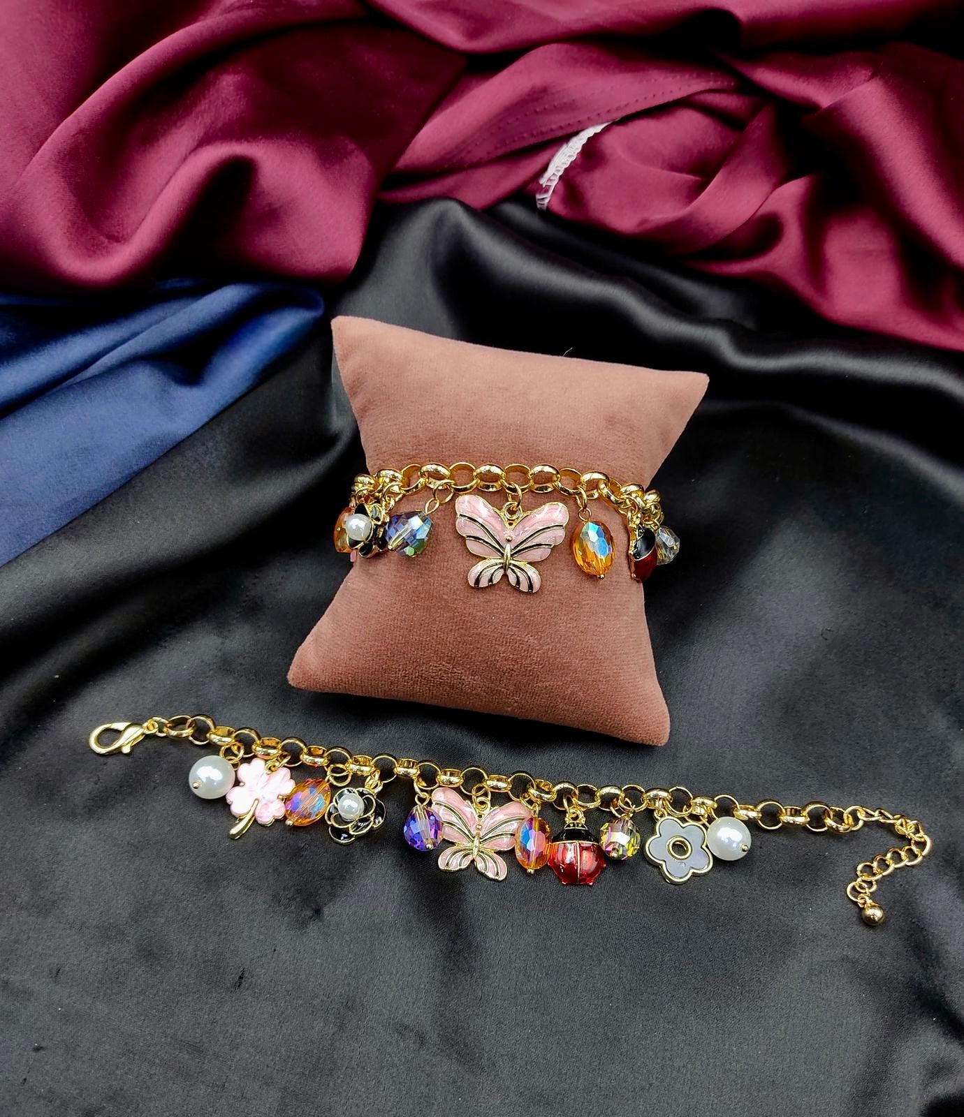 Enchanted Butterfly Charm Bracelet – Luxe Gold Plated with Multicolor Crystals