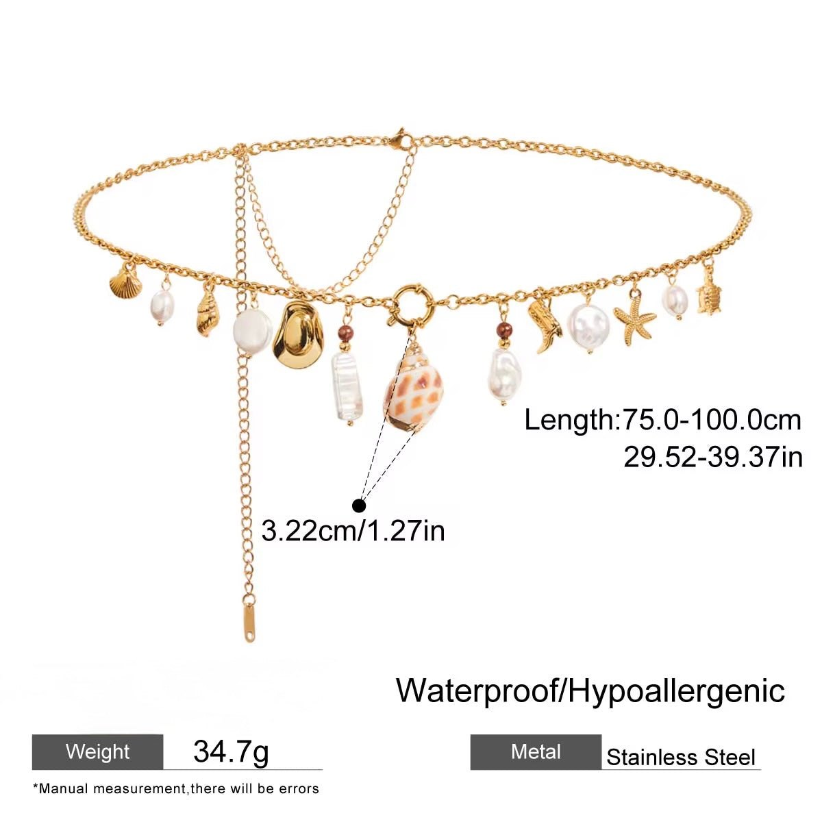 18K Gold Polished Waist Chain – Minimalist | Pearl & Shell | Seashell Statement