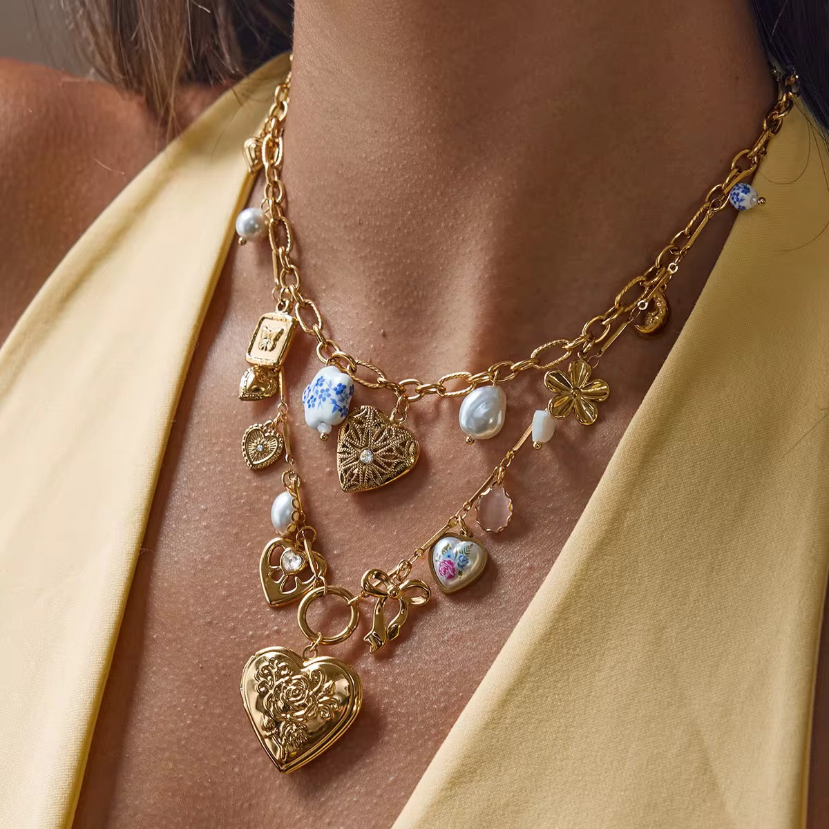 Eternal Charms Locket Necklace Set – 18K Gold Plated